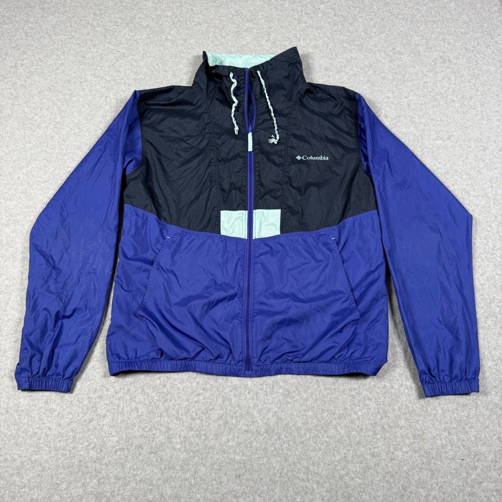 Columbia Womens Lightwight Windbreaker Jacket Navy Blue Colorblock Travel Small